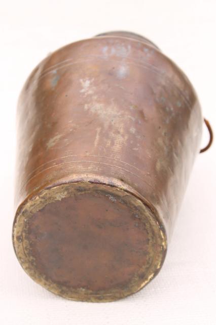 photo of hand wrought Middle East copper urn water jug w/ iron handles, old silver wash #10