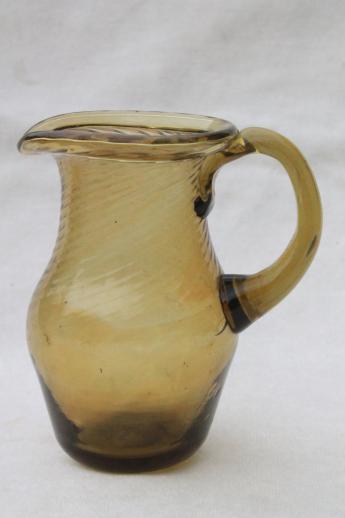 photo of hand-blown amber glass mini pitcher & basket, vintage Mexican art glass #2