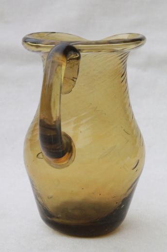 photo of hand-blown amber glass mini pitcher & basket, vintage Mexican art glass #3