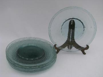 catalog photo of hand-blown aqua glassware, vintage Mexican glass, lot of 6 plates