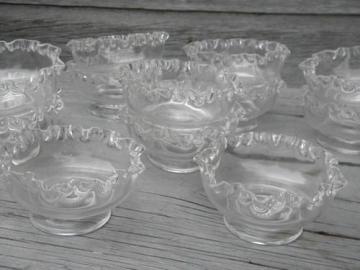 catalog photo of hand-blown glass ice cream dishes, vintage set of 12 ruffled bowls