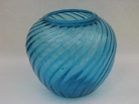 photo of hand-blown swirled aqua blue glassware, vintage Mexican glass, big chunky vase #1