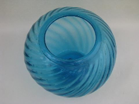 photo of hand-blown swirled aqua blue glassware, vintage Mexican glass, big chunky vase #2