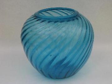 catalog photo of hand-blown swirled aqua blue glassware, vintage Mexican glass, big chunky vase