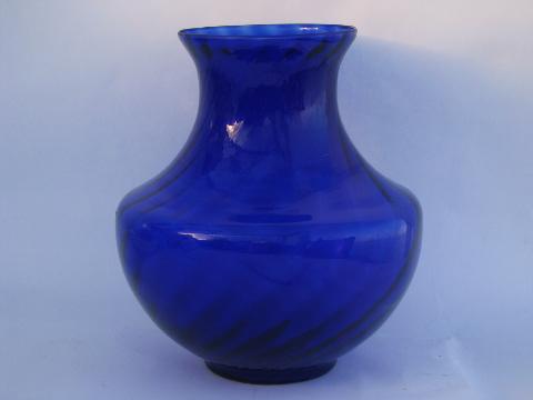 photo of hand-blown swirled cobalt blue glass, big amphora urn vase, vintage Italy #1