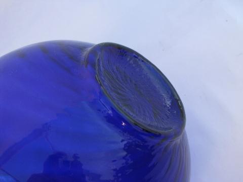 photo of hand-blown swirled cobalt blue glass, big amphora urn vase, vintage Italy #2