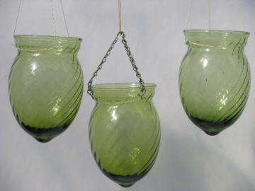 catalog photo of hand-blown swirled green glass light globes, pendant shades for candles