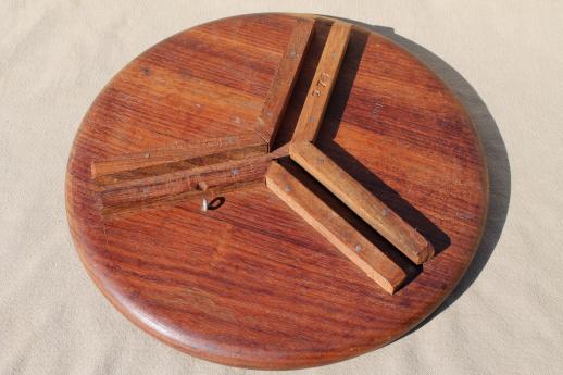 photo of hand-carved Indian sheesham wood table w/ folding stand, retro boho hippie vintage #3