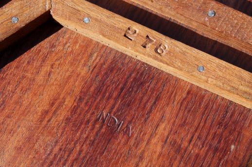 photo of hand-carved Indian sheesham wood table w/ folding stand, retro boho hippie vintage #4