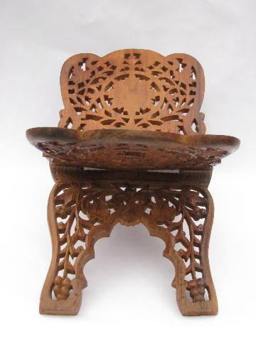 photo of hand-carved vintage shesham wood folding stand, Sarna - India dated 65 #2