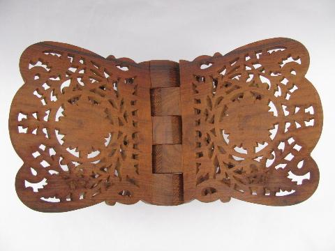 photo of hand-carved vintage shesham wood folding stand, Sarna - India dated 65 #3