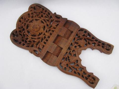 photo of hand-carved vintage shesham wood folding stand, Sarna - India dated 65 #4