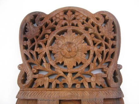 photo of hand-carved vintage shesham wood folding stand, Sarna - India dated 65 #5