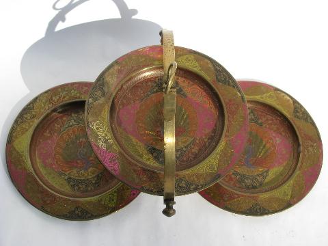 photo of hand-colored vintage etched brass folding tiered tray for camp or travel #2