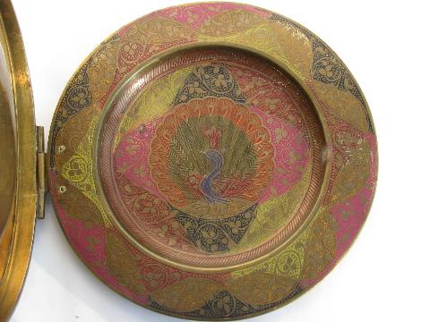 photo of hand-colored vintage etched brass folding tiered tray for camp or travel #4