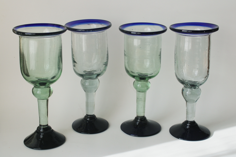 photo of handcrafted Mexican blown glass goblets, wonky chunky big wine glasses, rustic boho retro  #1