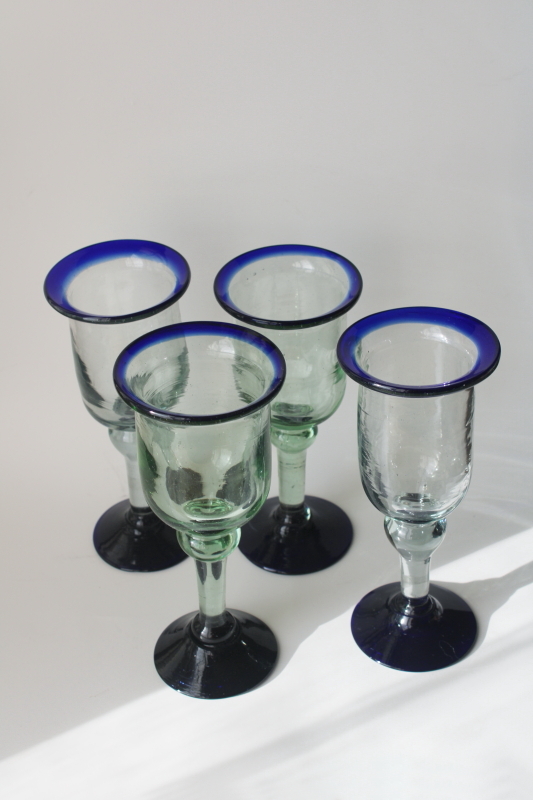 photo of handcrafted Mexican blown glass goblets, wonky chunky big wine glasses, rustic boho retro  #4