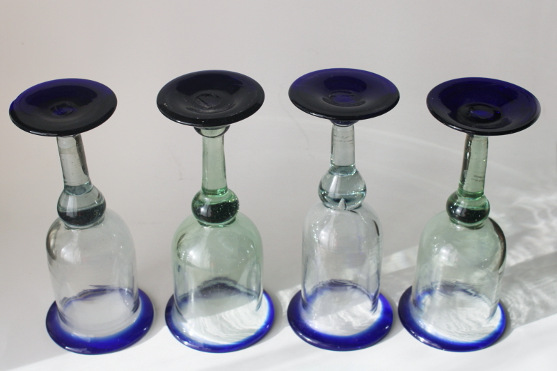 photo of handcrafted Mexican blown glass goblets, wonky chunky big wine glasses, rustic boho retro  #5