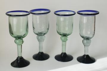 handcrafted Mexican blown glass goblets, wonky chunky big wine glasses, rustic boho retro 