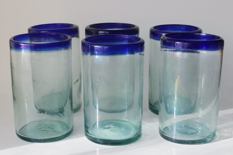 photo of handcrafted Mexican blown glass tumblers, big chunky drinking glasses, vintage Pier 1  #1