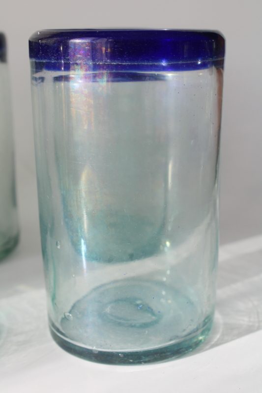 photo of handcrafted Mexican blown glass tumblers, big chunky drinking glasses, vintage Pier 1  #2