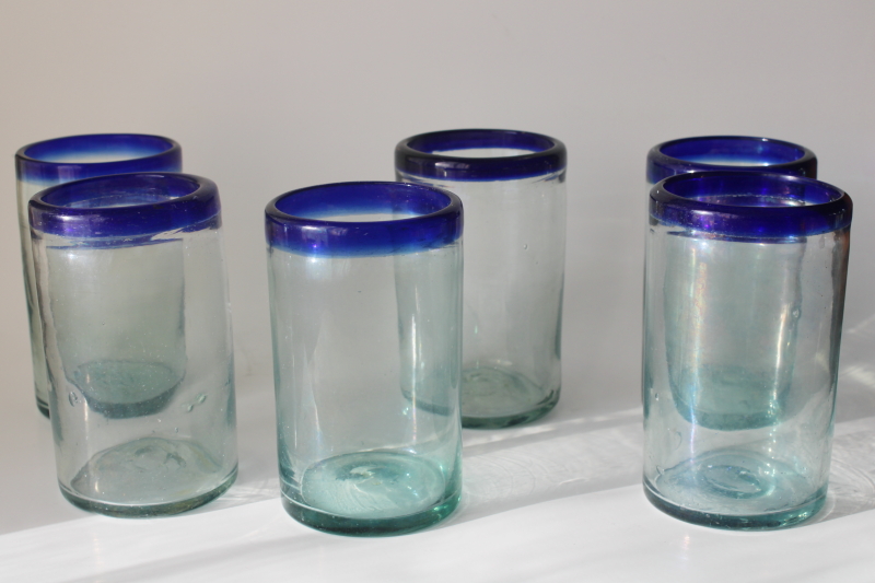 photo of handcrafted Mexican blown glass tumblers, big chunky drinking glasses, vintage Pier 1  #3