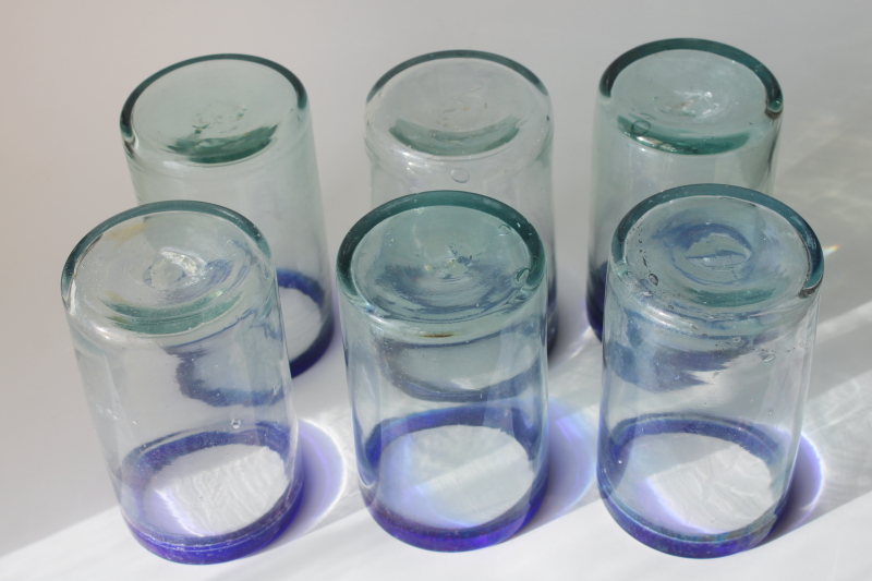 photo of handcrafted Mexican blown glass tumblers, big chunky drinking glasses, vintage Pier 1  #4