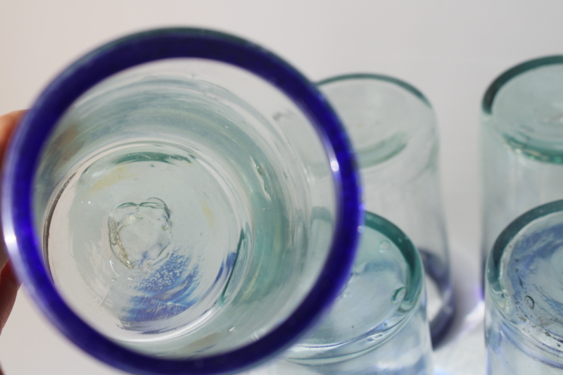 photo of handcrafted Mexican blown glass tumblers, big chunky drinking glasses, vintage Pier 1  #7