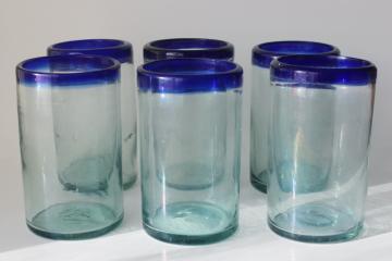 catalog photo of handcrafted Mexican blown glass tumblers, big chunky drinking glasses, vintage Pier 1 