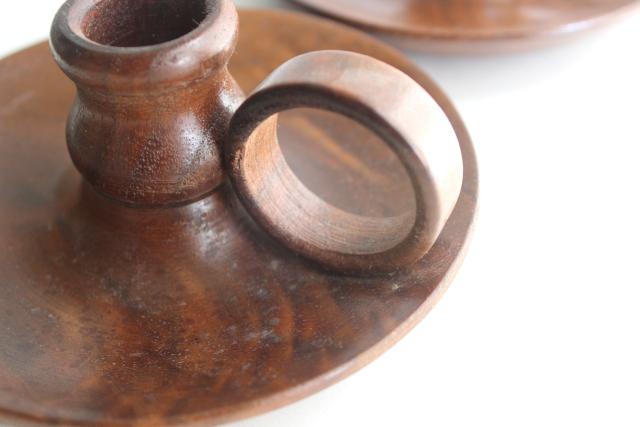 photo of handcrafted lathe turned walnut wood candle holders, finger ring chamber candlesticks #3