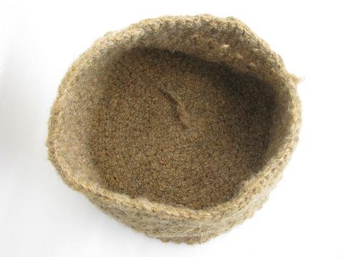 photo of hand-crafted natural unbleached wool basket, flexible bowl shape #2