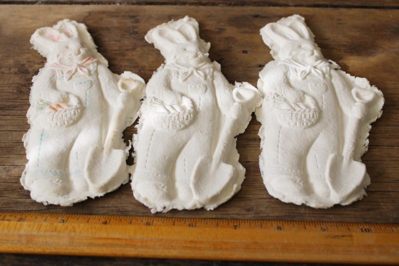 photo of handcrafted paper mache Easter bunnies, pressed paper craft mold relief shapes #1