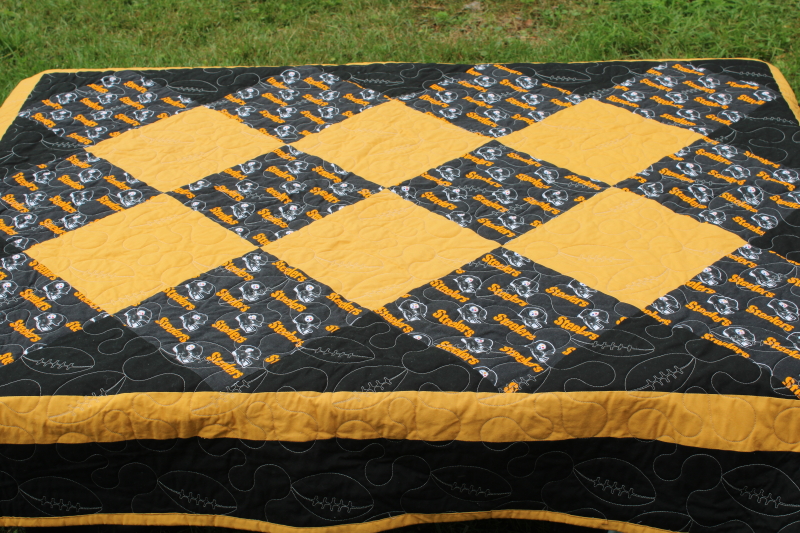 photo of handcrafted patchwork quilt Pittsburgh Steelers football season throw for tailgaters or couch fans  #1