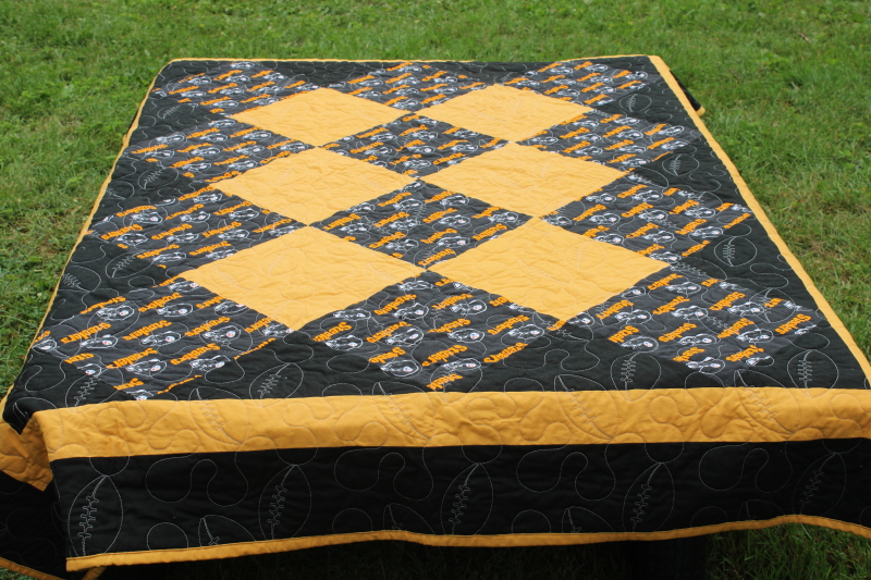 photo of handcrafted patchwork quilt Pittsburgh Steelers football season throw for tailgaters or couch fans  #2
