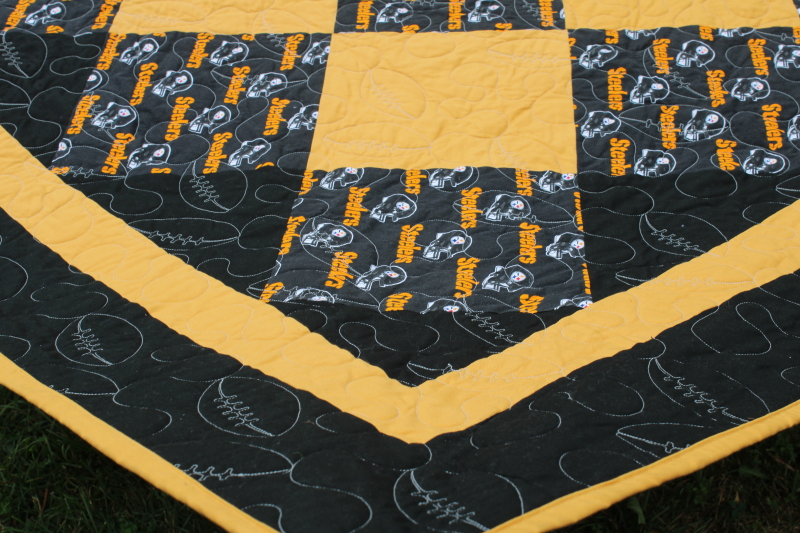 photo of handcrafted patchwork quilt Pittsburgh Steelers football season throw for tailgaters or couch fans  #3