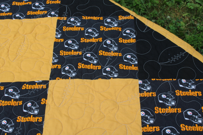 photo of handcrafted patchwork quilt Pittsburgh Steelers football season throw for tailgaters or couch fans  #4