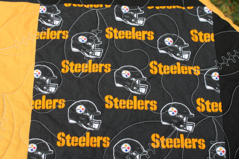 photo of handcrafted patchwork quilt Pittsburgh Steelers football season throw for tailgaters or couch fans  #5