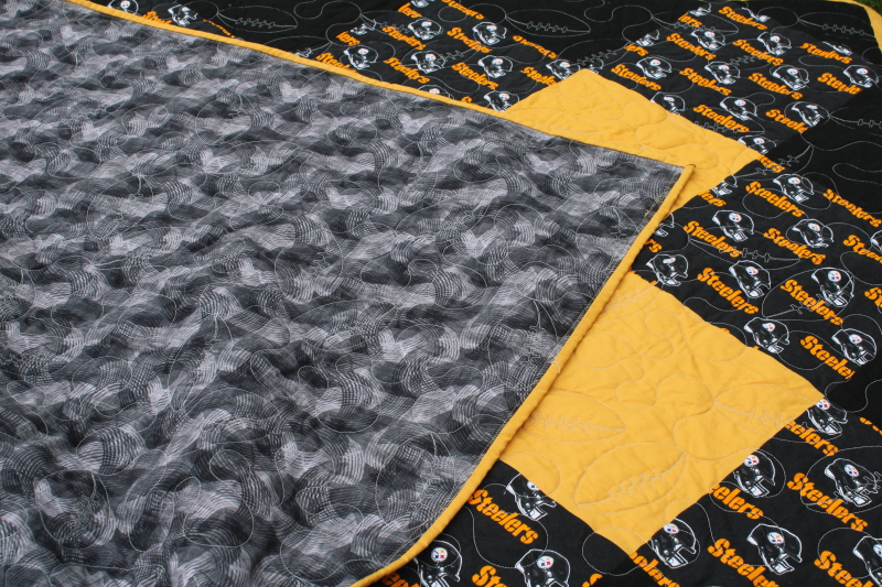 photo of handcrafted patchwork quilt Pittsburgh Steelers football season throw for tailgaters or couch fans  #6