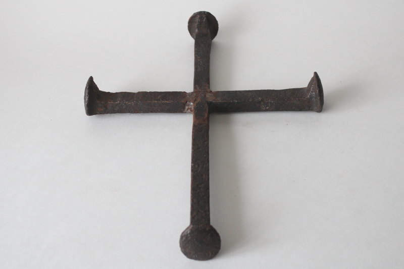 photo of handcrafted rustic cross, welded iron railroad spikes primitive western style grave marker memorial  #1