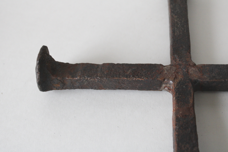 photo of handcrafted rustic cross, welded iron railroad spikes primitive western style grave marker memorial #2