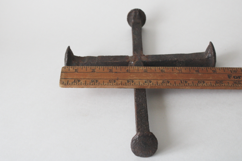 photo of handcrafted rustic cross, welded iron railroad spikes primitive western style grave marker memorial #3