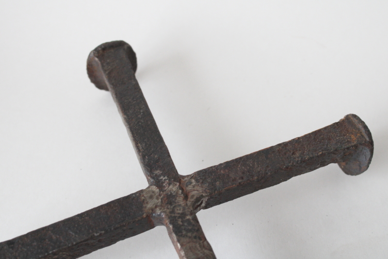 photo of handcrafted rustic cross, welded iron railroad spikes primitive western style grave marker memorial #5