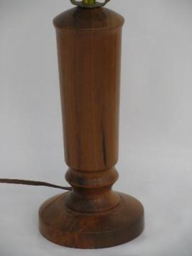 catalog photo of hand-crafted vintage Oregon myrtle wood table lamp, turned carved wood