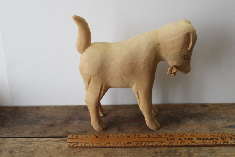 photo of handcrafted wood carving, large figure of a dog, natural rustic unfinished pine hand carved folk art  #7