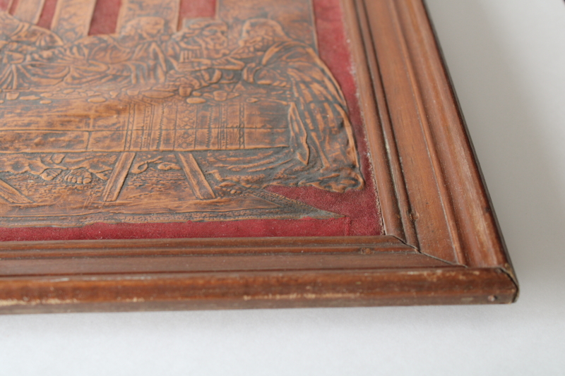 photo of handmade 1970s vintage tooled copper The Last Supper picture in wood frame #4