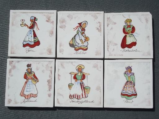 photo of handmade Danish art pottery tiles, folk art dress costumes of Denmark #2