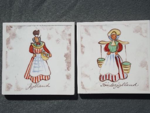 photo of handmade Danish art pottery tiles, folk art dress costumes of Denmark #3