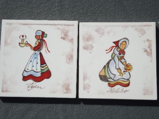 photo of handmade Danish art pottery tiles, folk art dress costumes of Denmark #5