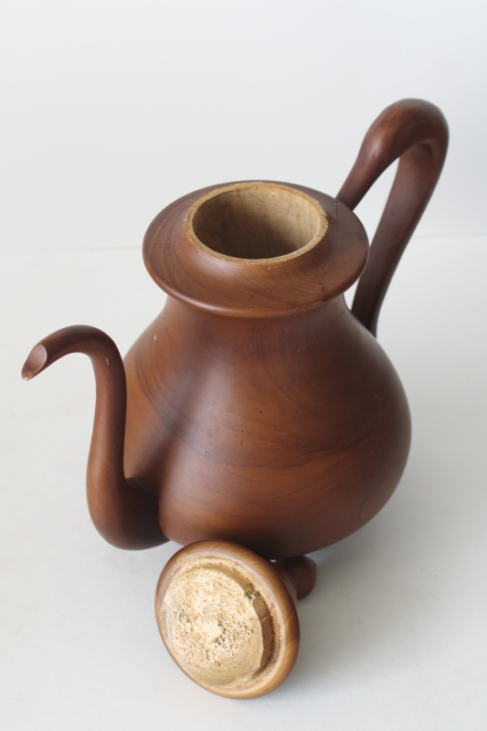 photo of handmade carved wood whimsy, Alice in Wonderland style life sized decorative teapot  #3