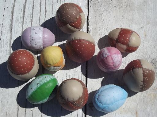 photo of handmade ceramic Easter eggs, retro 70s 80s country quilt patchwork #2